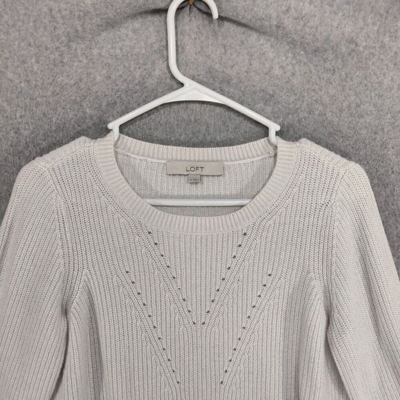 Ann Taylor LOFT Pullover Sweater Womens Sz S Wool Blend White Bell Sleeve Solid - Picture 2 of 12